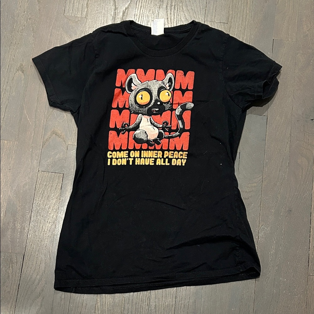 Women's Black Short Sleeve Tee with Cartoon Design y.